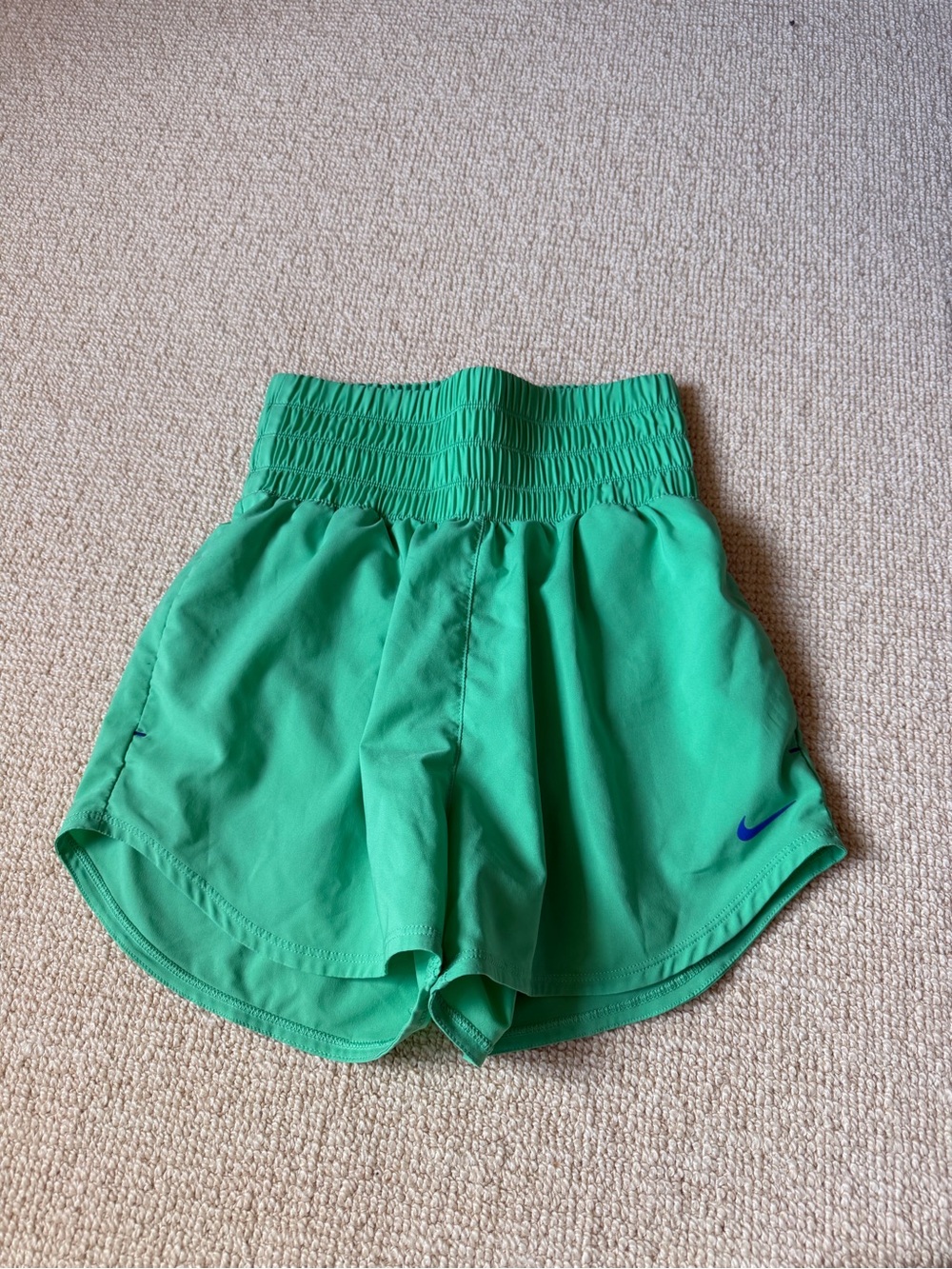 Nike Women's Green Athletic Shorts with Smocked Waist